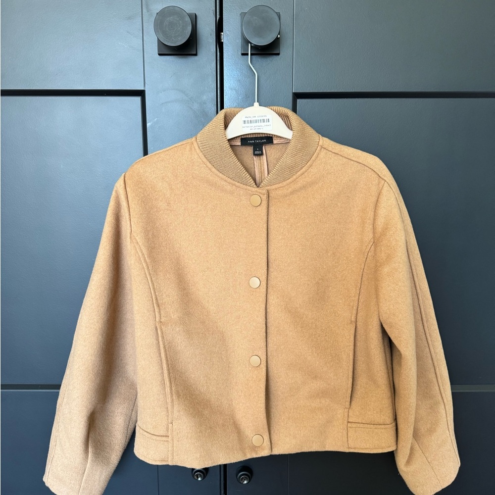 Ann Taylor Camel Wool-Blend Bomber Jacket